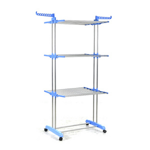 New design 3 tier airer Retractable stainless steel foldable garment cloths dryer rack with wheels