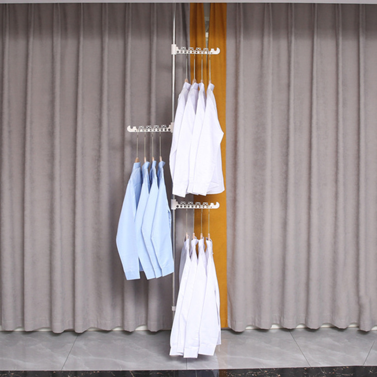 New design 4 tier adjustable floor to ceiling organizer free standing drying clothes hanger racks