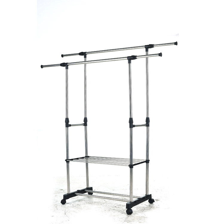 High quality doible pole heavy duty garment rack Stainless steel hanger clothes drying rack