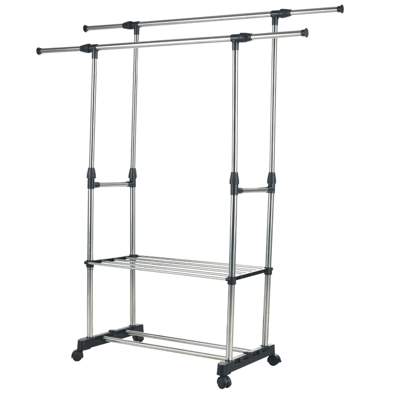 High quality doible pole heavy duty garment rack Stainless steel hanger clothes drying rack