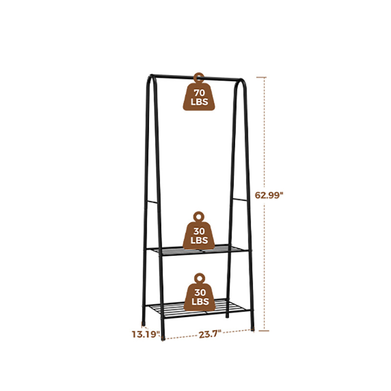 Heavy Duty Standing Clothing Coat Racks Portable Clothes Stands Metal Garment Rack with 2-tier Shelves