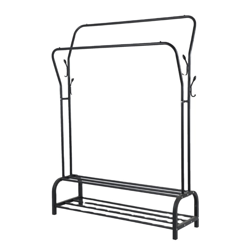 Metal Double Pole Clothes Hanger Coat Stand percheros para ropa clothing rack with bottom shelf