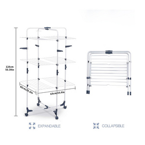 Foldable 3 tier laundry dryer hanger stand indoor outdoor clothes drying rack