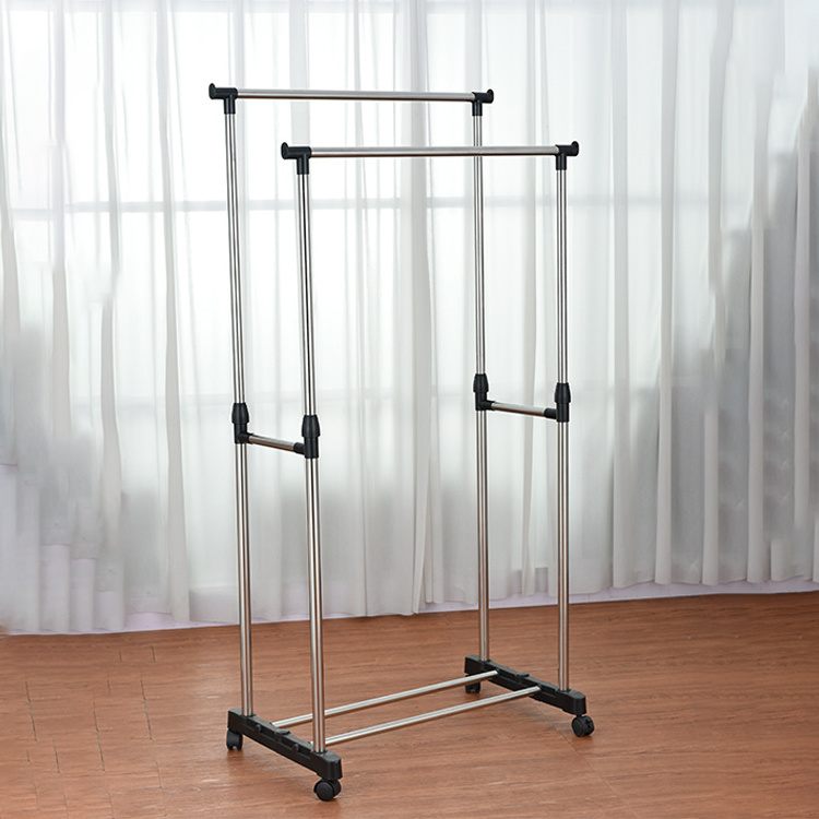 Double Rod Stainless Steel Garment Racks Adjustable Clothing Store Display Rack hangers clothes hanger