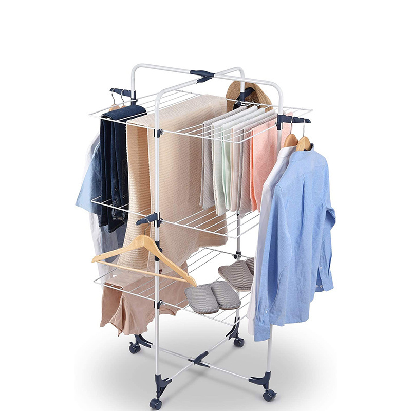 Foldable 3 tier laundry dryer hanger stand indoor outdoor clothes drying rack