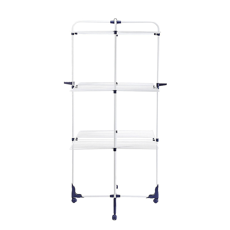 Foldable 3 tiered laundry rack household balcony tower type clothes drying rack with 4 wheels