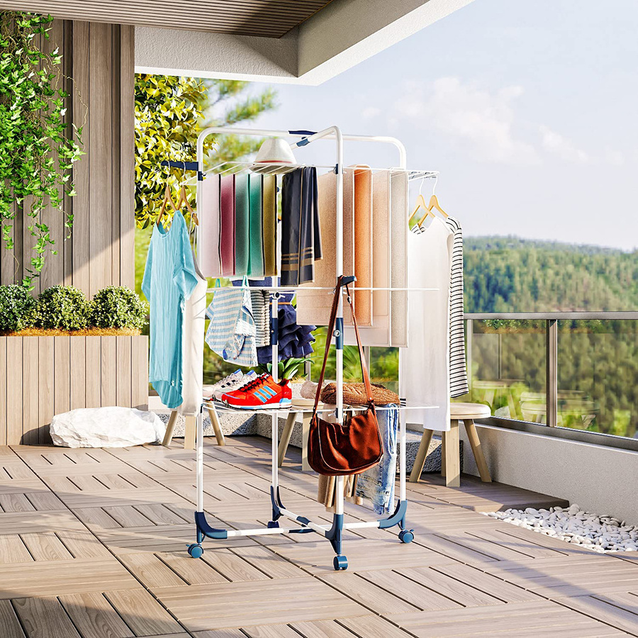 Foldable 3 tier laundry dryer hanger stand indoor outdoor clothes drying rack