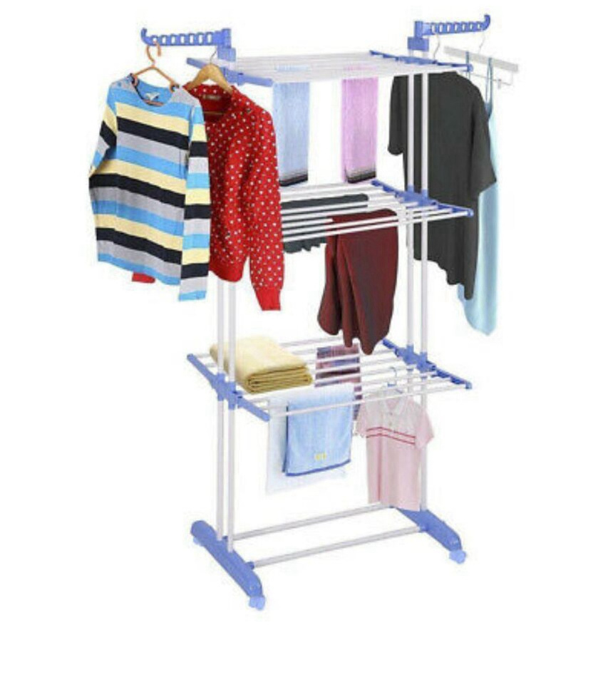 Versatile free standing towel rack hanging clothes 3 tier drying rack clothes