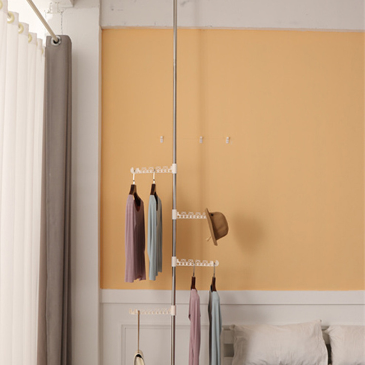 New design laundry rack stainless steel telescopic floor to ceiling rod clothes hanging rack