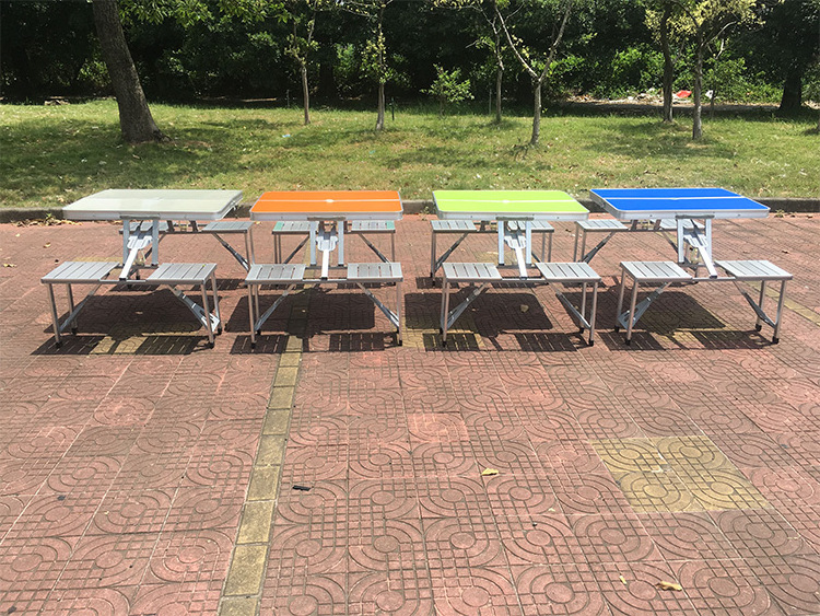 Hot Selling Outdoor Leisure Aluminum Portable Folding Camping Picnic Table With Seats Chairs And Umbrella Hole