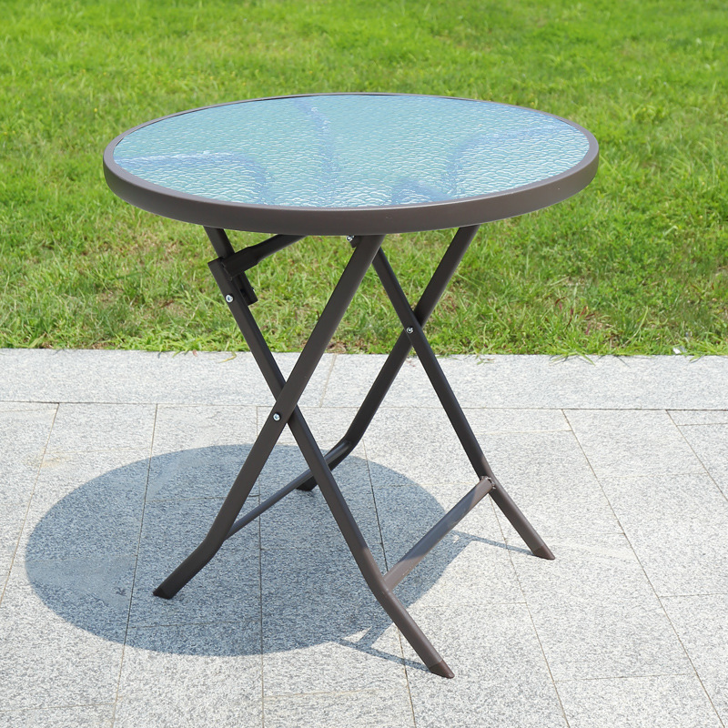 Dia 60cm 70cm 80cm Patio Side Table Folding Portable Round Bistro Coffee Table Black Glass Top