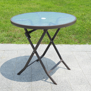 Dia 60cm 70cm 80cm Patio Side Table Folding Portable Round Bistro Coffee Table Black Glass Top