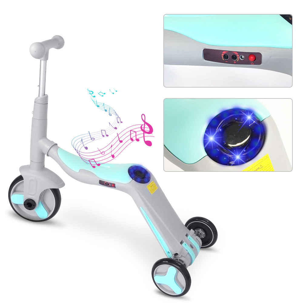 Bestselling three in one children's skateboard with rotatable pedals and PU wheels with music adjustable height