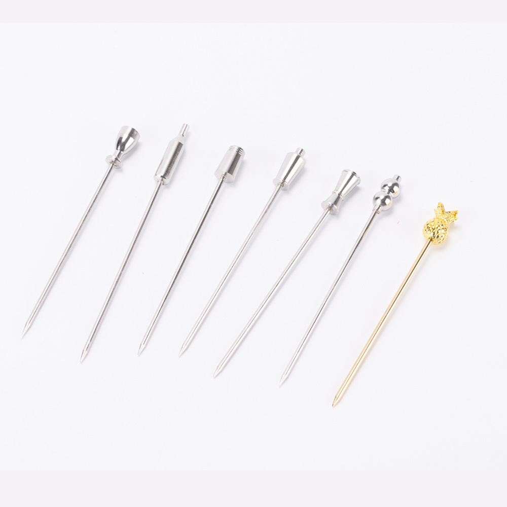 Stainless Steel Fruit Needle Reusable Metal Cocktail Olive Picks