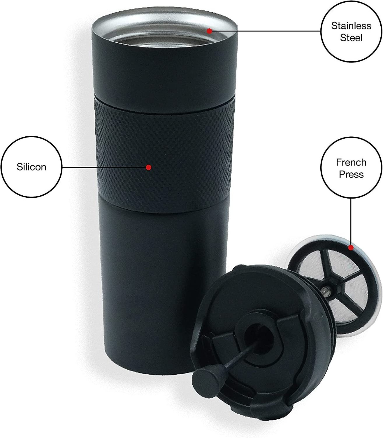 12oz 350ML Travel Vacuum Insulated Coffee French Press Mug,Tumbler With Coffee Press Plunger. Tea Press Hot Or Cold Brew