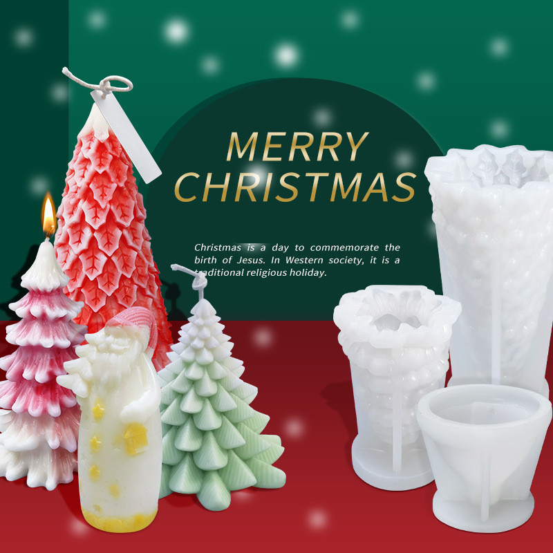 3D Christmas Candle Molds Silicone Mold Creative DIY Santa Claus Christmas Tree Aromatherapy Candle Plaster Decoration Mold