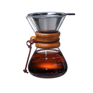 Pour Over Coffee Maker Glass Carafe with Stainless Steel Filter Manual Coffee Dripper Brewer Hand Reusable Glass Coffee Pot