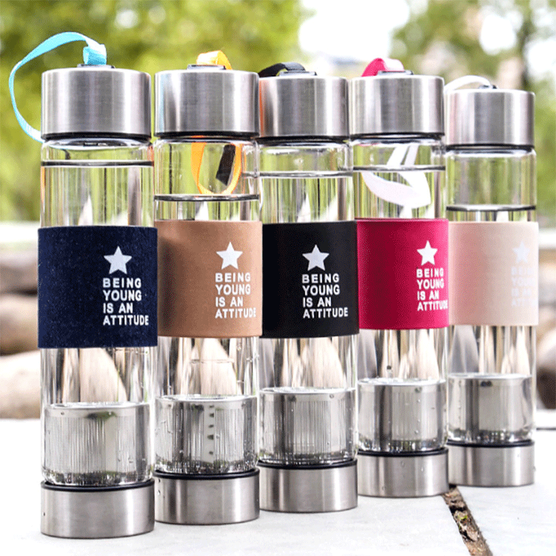 wholesale Custom logo Borosilicate Tea Infuser Sports Water bottle Juicing Containers glass Drinking Water Bottles with lid