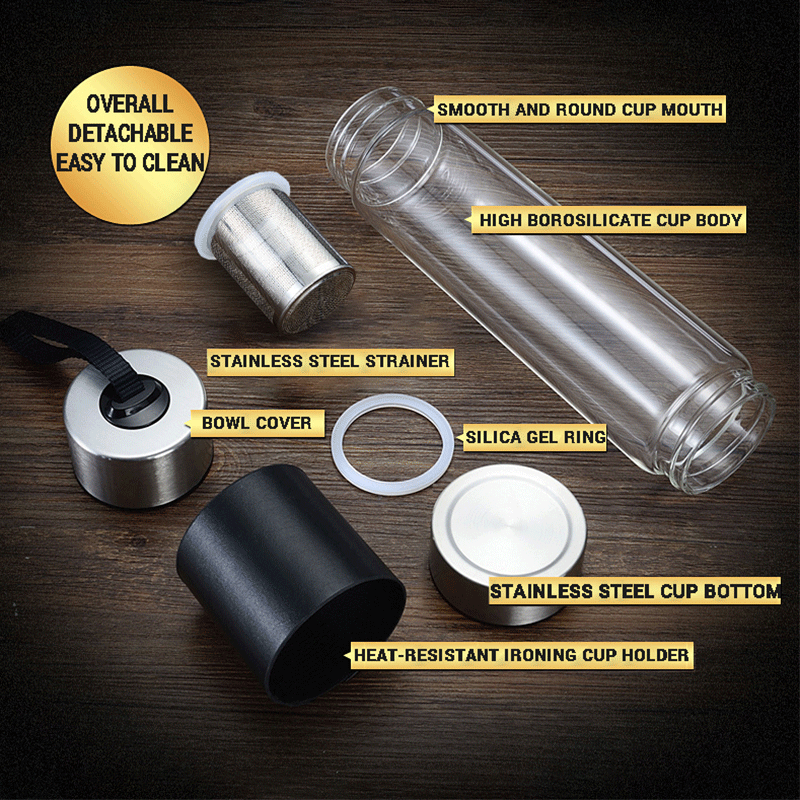 wholesale Custom logo Borosilicate Tea Infuser Sports Water bottle Juicing Containers glass Drinking Water Bottles with lid