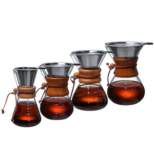 Pour Over Glass Coffee Maker 27oz Glass Coffee Dripper with Bamboo Collar and Metal Filter