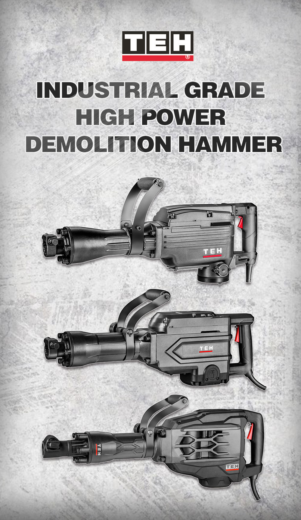 TEH Demolition  Hammer Jack Hammer Concrete Breaker 1850 BPM Heavy Duty Electric Jack Hammer with 2 Chisel Bit