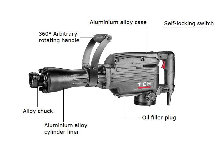 TEH Demolition  Hammer Jack Hammer Concrete Breaker 1850 BPM Heavy Duty Electric Jack Hammer with 2 Chisel Bit