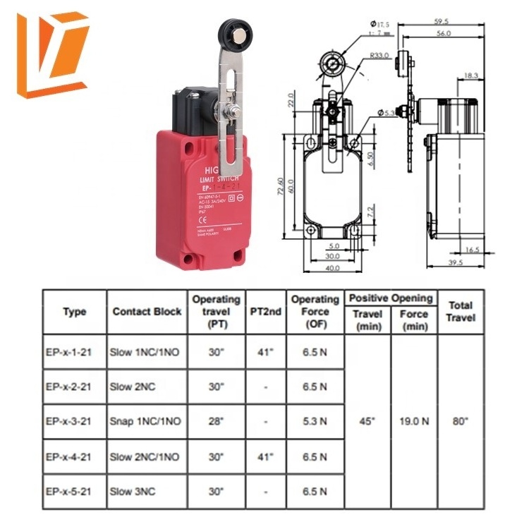 waterproof safety metal roller arm type limit switch for passenger hoist parts