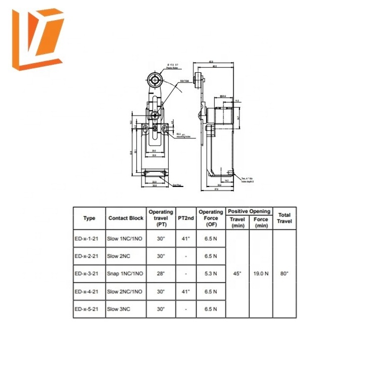 ED-1-3-21 Adjustable roller arm type ed safety limit switch