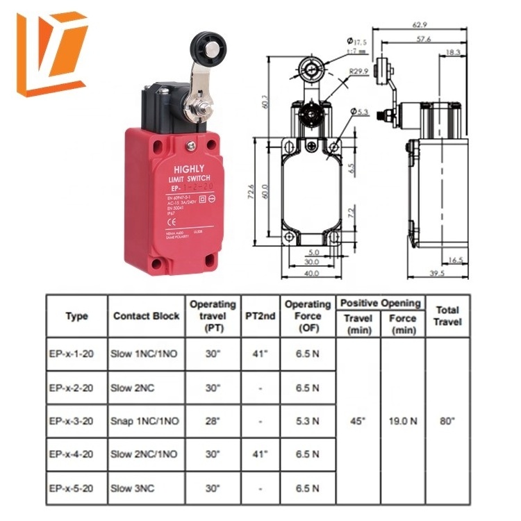 waterproof safety metal roller arm type limit switch for passenger hoist parts