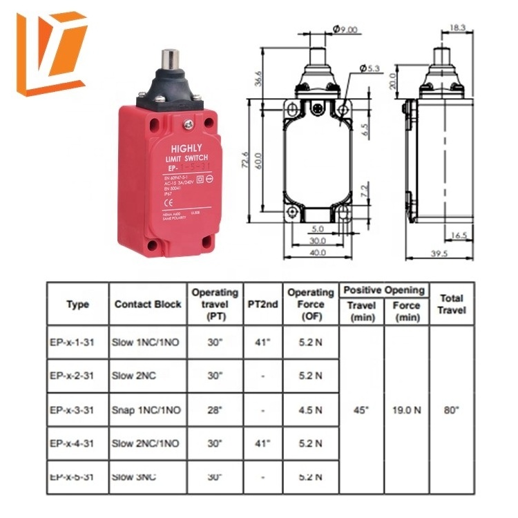 waterproof safety metal roller arm type limit switch for passenger hoist parts