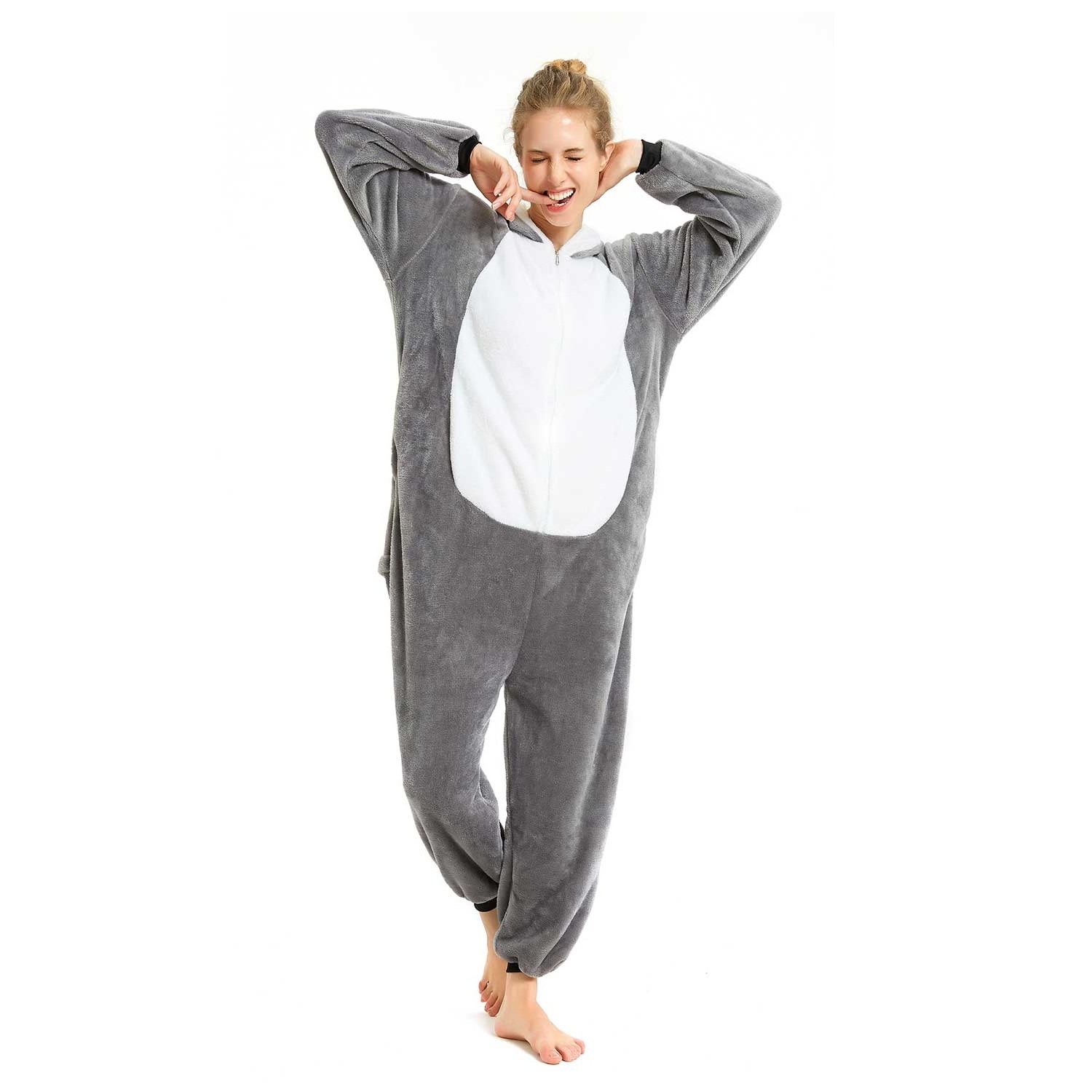 IN-STOCKED Retail Wholesale Animal Onesies  Christmas Pajamas Flannel Cartoon Costume Gray Dog Adults Pajamas Manufacturers