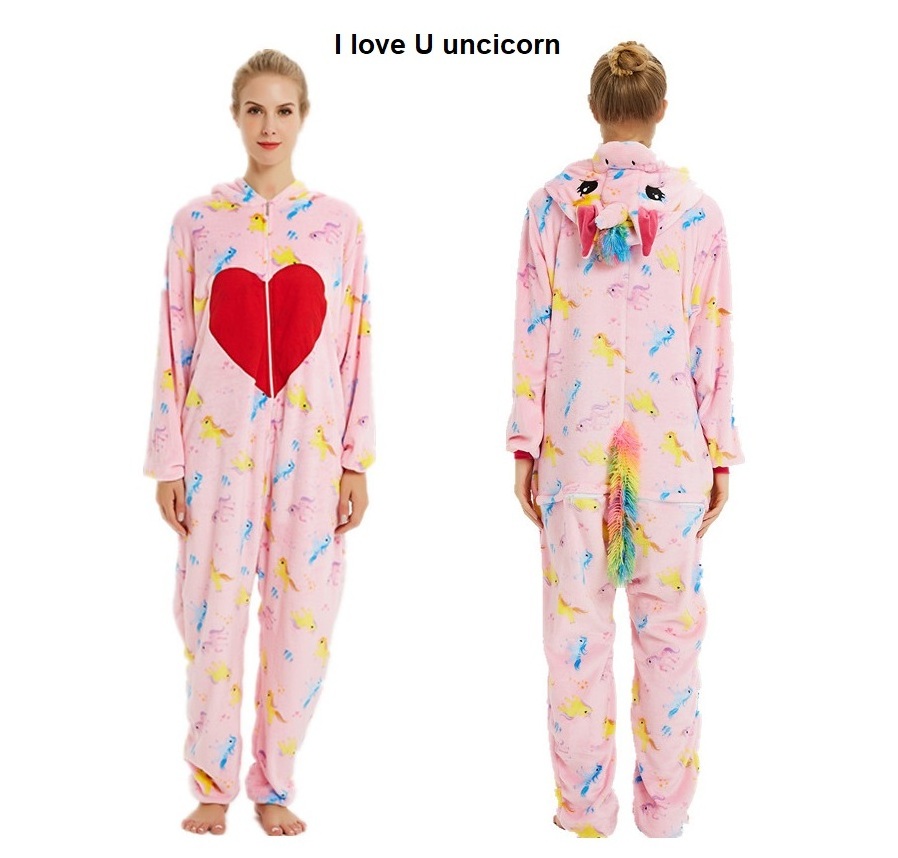 IN-STOCKED Retail Wholesale  One-piece Flannel Animal Costume Pajamas Animal Jumpsuit Adult Family Onesie Unicorn Costumes