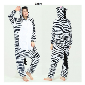 IN-STOCKED Retail Wholesale Flannel Zebra Pajamas One-piece Pajamas Cartoon Animal Onesie Party Cosplay Pyjama Animal Costume