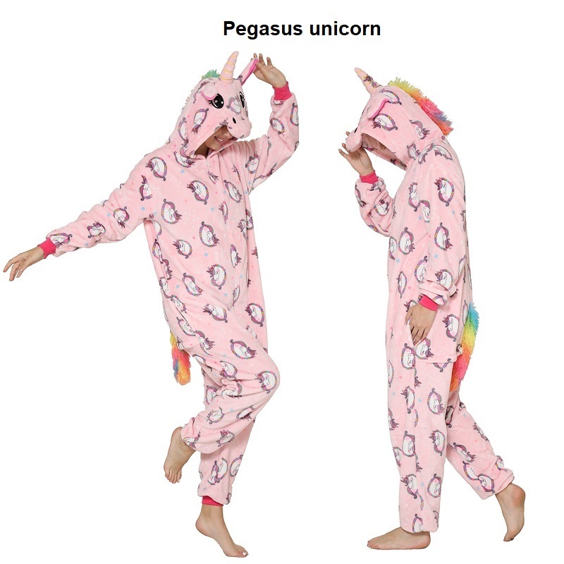 IN-STOCKED Retail Wholesale  One-piece Flannel Animal Costume Pajamas Animal Jumpsuit Adult Family Onesie Unicorn Costumes