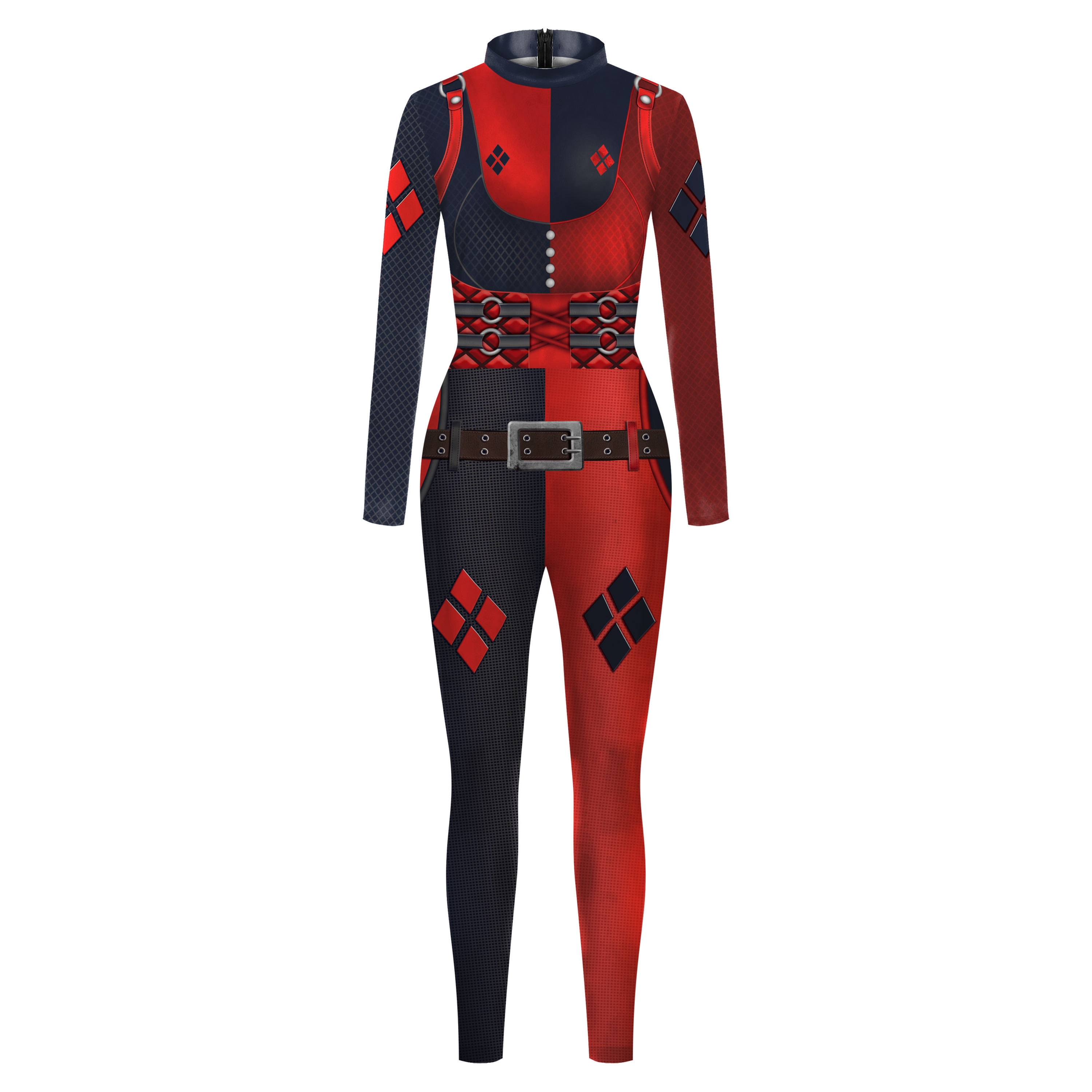 One-Piece Long Sleeve Sexy Women Red and Black Clow Pattern Cosplay Jumpsuits Print Halloween Costumes Tight Bodysuit