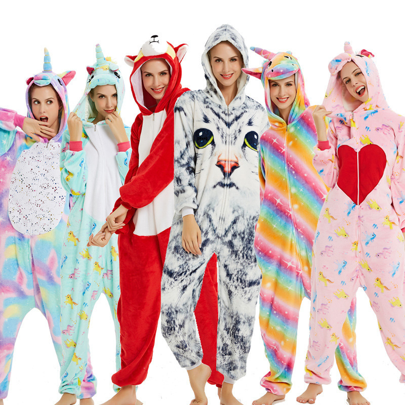 IN-STOCKED Retail Wholesale Flannel Unicorn Pajamas One-piece Pajamas Cartoon Animal Onesie Party Cosplay Pyjama Animal Costume