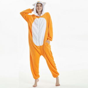 IN-STOCKED Retail Wholesale Fox Cartoon Flannel Jumpsuit  Fox Costume  Party Cosplay Clothes Adult Onesie Pajamas