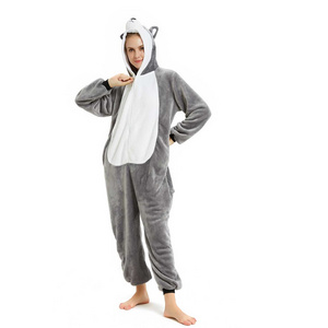 IN-STOCKED Retail Wholesale Animal Onesies  Christmas Pajamas Flannel Cartoon Costume Adults Pajamas Manufacturers Gray Dog