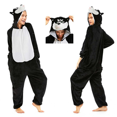 IN-STOCKED Retail Wholesale  Adult Polar Fleece Flannel Animal Pajamas Cartoon Sleepwear Husky Dog Onesie Sleepwear Women