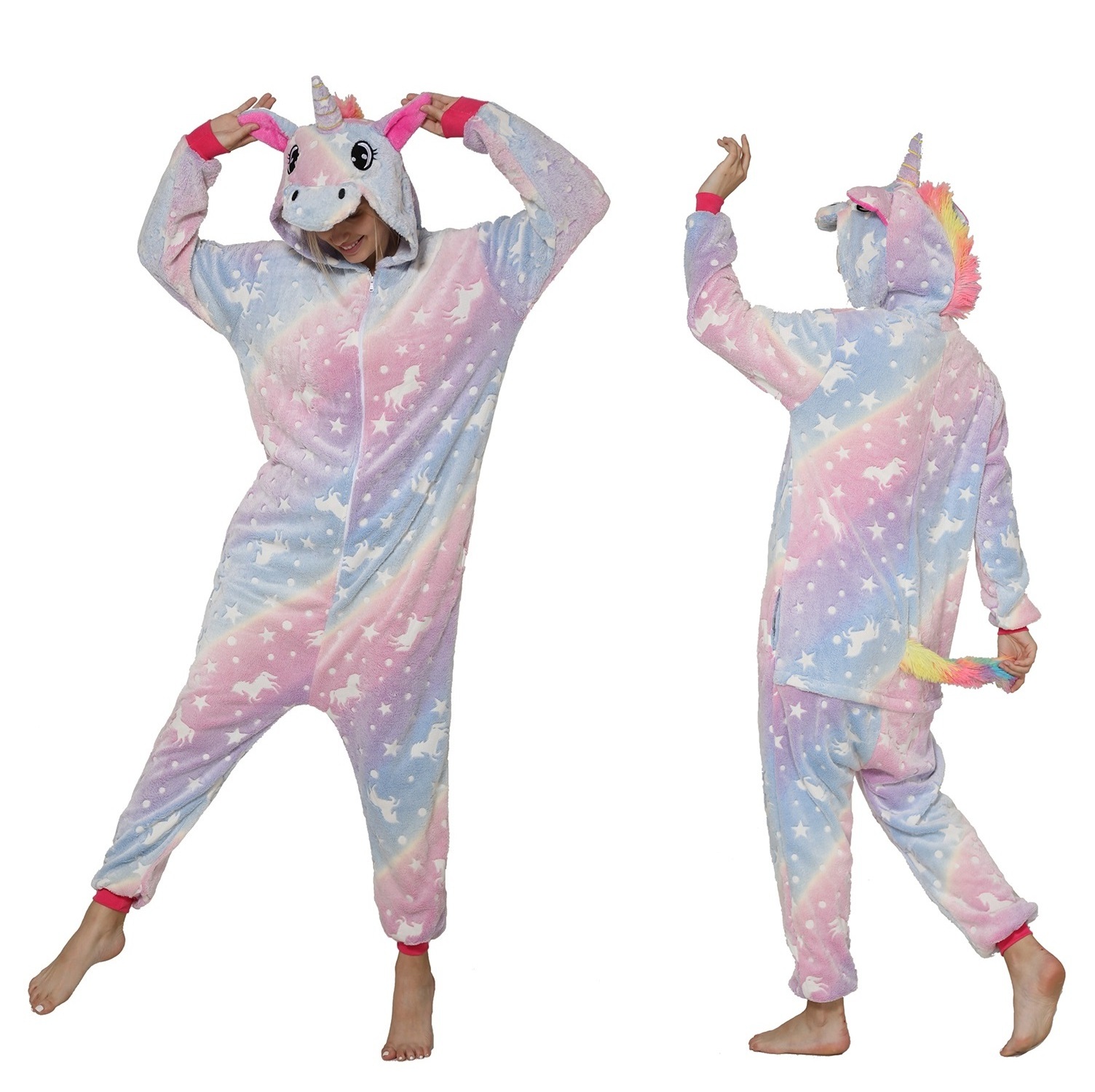 IN-STOCKED Retail Wholesale Unicorn Adult Animal Pajamas Suit Warm Soft Stitch Sleepwear One piece Winter  Cosplay Pajama