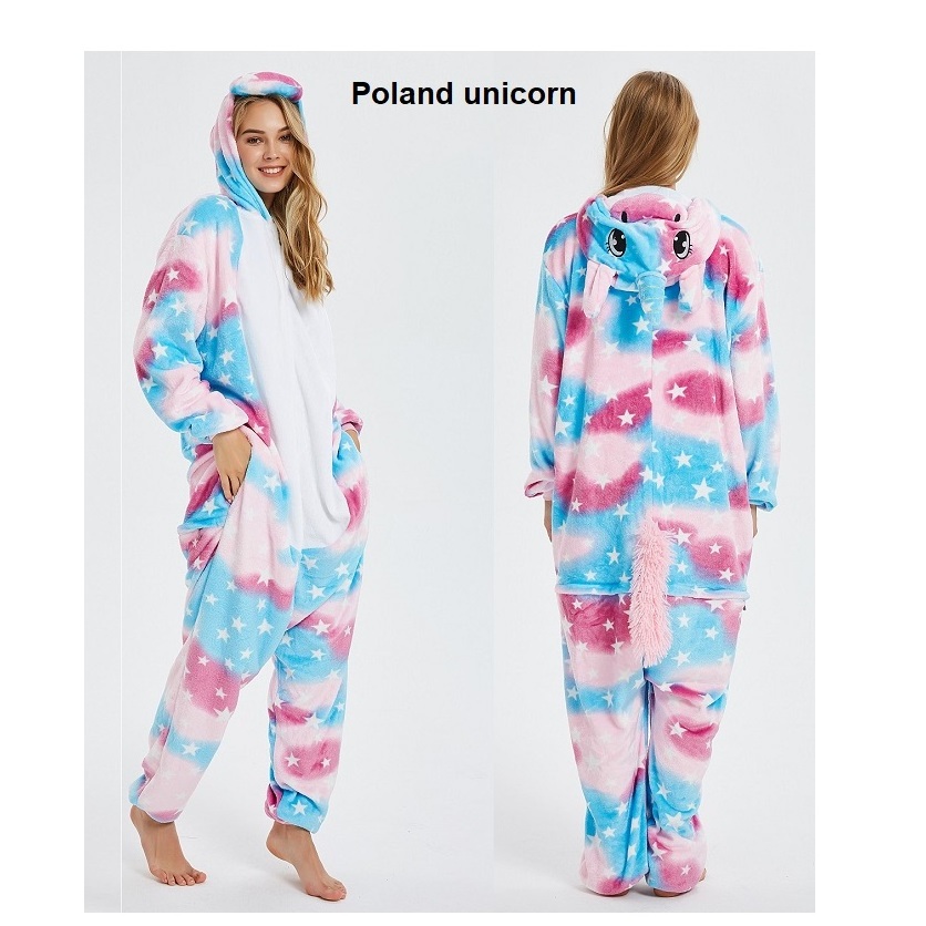 IN-STOCKED Retail Wholesale  One-piece Flannel Animal Costume Pajamas Animal Jumpsuit Adult Family Onesie Unicorn Costumes