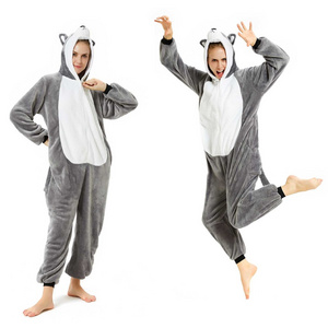 IN-STOCKED Retail Wholesale Animal Onesies  Christmas Pajamas Flannel Cartoon Costume Gray Dog Adults Pajamas Manufacturers