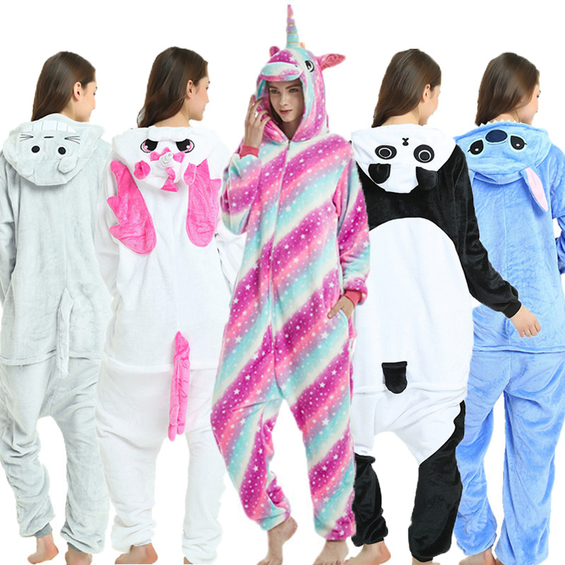 IN-STOCKED Retail Wholesale Flannel Unicorn Pajamas One-piece Pajamas Cartoon Animal Onesie Party Cosplay Pyjama Animal Costume