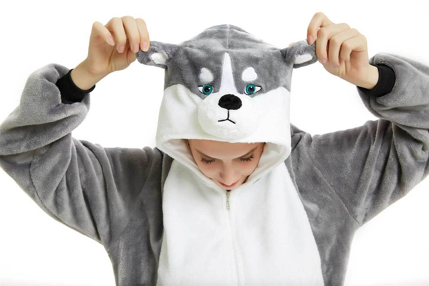 IN-STOCKED Retail Wholesale Approved Carnival Costume Pajamas Husky Dog Halloween Costumes Cosplay Sleepwear Dinosaur Costume