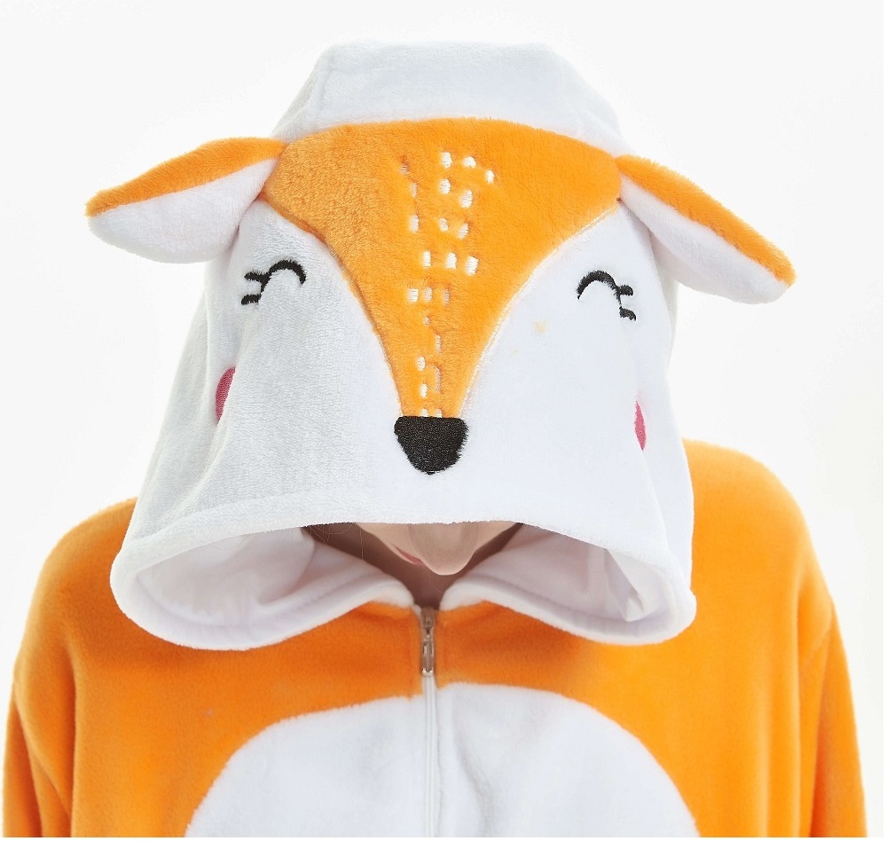 IN-STOCKED Retail Wholesale Fox Cartoon Flannel Jumpsuit  Fox Costume  Party Cosplay Clothes Adult Onesie Pajamas