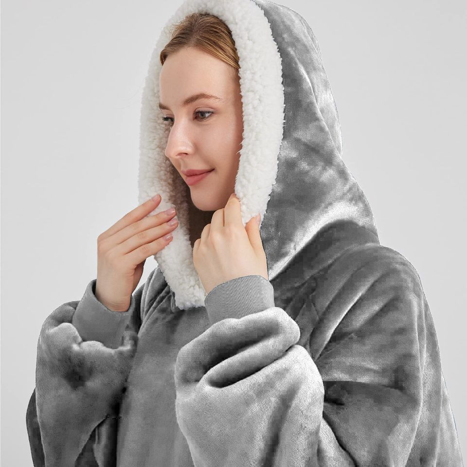 Wearable Blanket Sweatshirt Super Warm and Cozy Giant Blanket Hoodie Thick Sherpa Flannel Blanket with Sleeves and Giant Pocket BestSuppliers