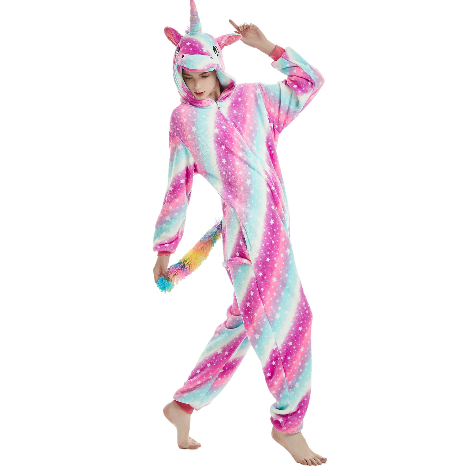 IN-STOCKED Retail Wholesale Animal Onesies Christmas Pajamas Flannel Cartoon Costume Starry Sky Unicorn Family Pijama Kigurumi