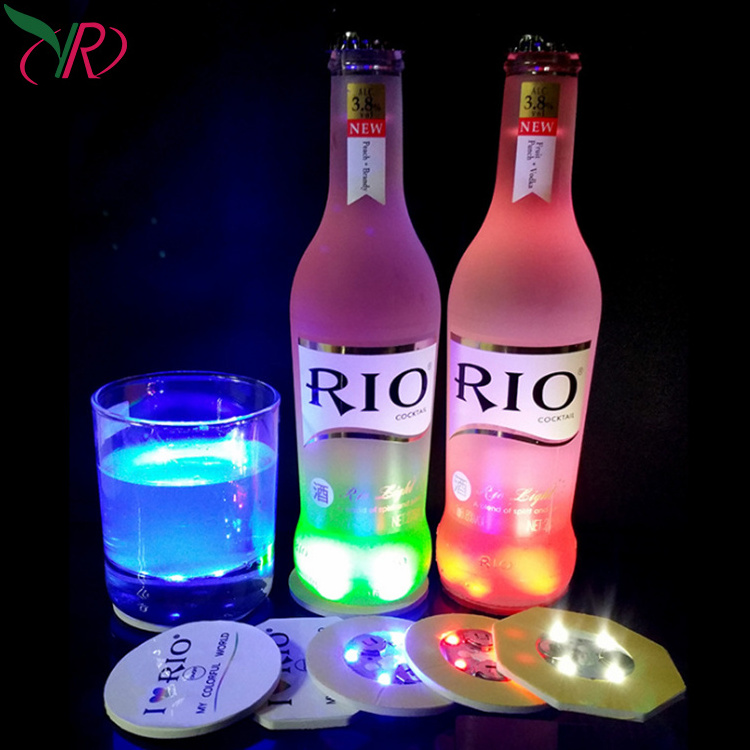 Led Bottle Drink Coasters Light With Adhesive Sticker Colorful Light Mini Led Cup Coaster/Led Bottle Sticker