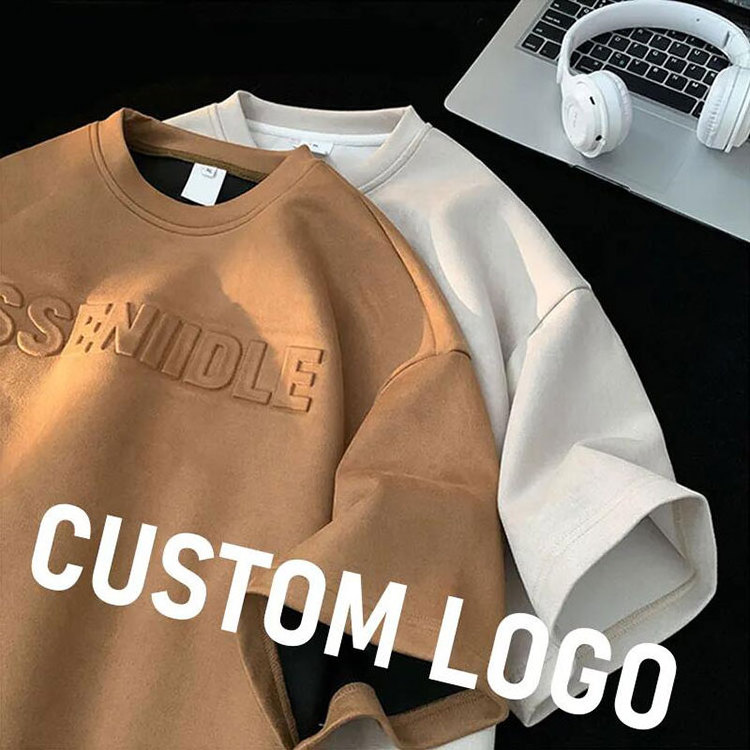 Men's Organic 100% Cotton T-Shirt Custom Embossed Logo 3D Printing Graphic Design Available in 200 240 280 Grams Weights