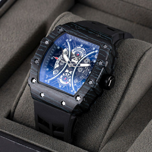 Fashion Tonneau RM Design Quartz Watches Rubber Strap Luminous Date Function Carbon Fiber Watch For Men